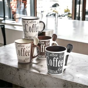 🍀NEW WITH BOX Gibson Mr. Coffee Dolce Cafe 4 Person 8 Piece Mug and Spoon Set